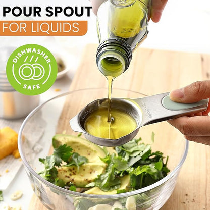 Spring Chef Magnetic Stainless Steel Measuring Cups (Patent Pending), Kitchen Tools with Easy to Read Markings for Measuring Dry or Liquid Ingredients, Set of 7, Winter Frost