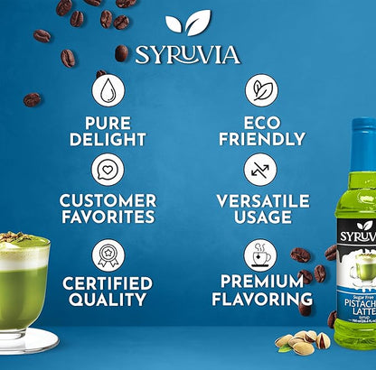 Syruvia Sugar Free Coffee Syrup, Pistachio Latte Flavored Syrup for Drinks, Lattes, and Desserts – 25.4 fl oz