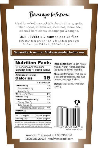 Amoretti - Irish Coffee Beverage Infusion, 94 Servings Per Bottle (750 ml) - Drink Mix & Water Enhancer with Pump for Flavoring Cocktails, Waters, Teas, and other Beverages, Preservative Free