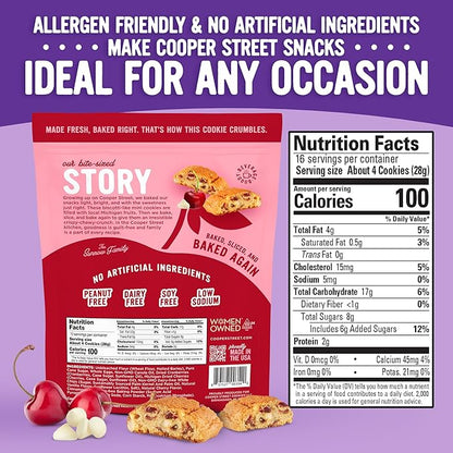 Cooper Street Twice-Baked Cherry White Chip Biscotti Cookies (16 oz) – Over 50 Biscotti Cookies per Bag Loaded with Real Fruit, Traditional Italian Style Snacks - Dairy, Peanut & Soy Free, Kosher