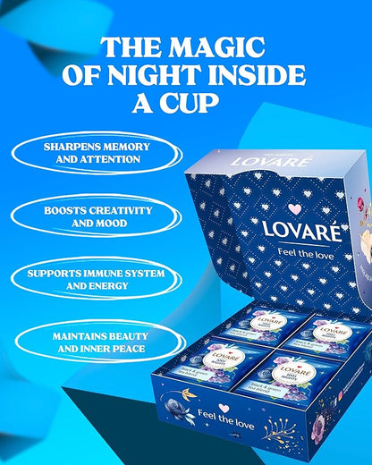 LOVARE 1001 Nights Tea Bags 64 g - Made in Ukraine - Classic Black and Sencha Green Flavored Tea Blend - Tea Bags Individually Wrapped - Gift Box Sets for Tea Lovers (32 Tea Bags x 2 g Each)