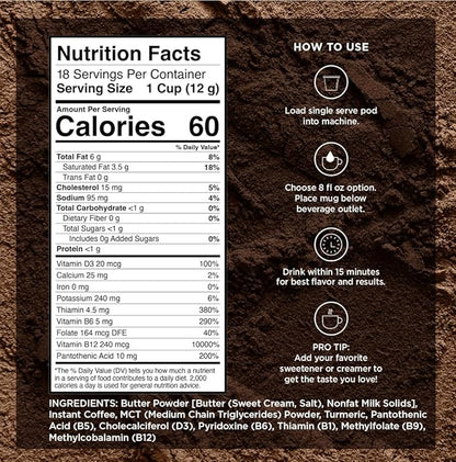VitaCup Keto Max Dark Roast Coffee Pods, Ketosis & Energy, Butter, MCT Oil, Turmeric, B Vitamins, D3, All-In-One Keto Recyclable Single Serve Pod Compatible with Keurig K-Cup Brewers, 36 Ct