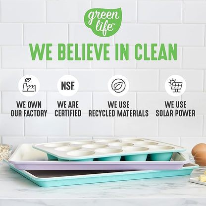 GreenLife 12-Cup Muffin Pan, Healthy Ceramic Nonstick Bakeware, PFOA & PFAS-Free Cupcake Sheet, Durable Baking Tray, Versatile Kitchen Essentials, Easy Clean Muffin Mold, Nonstick Baking Pan, Black