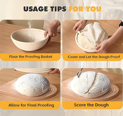 Sourdough Bread Baking Supplies, Bakery Premium Round Banneton Basket 2 Pack with Liner - Perfect Brotform Proofing Basket for Making Beautiful Bread