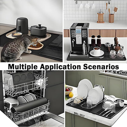 Silicone Coffee Mat with a removable tamper mat,15.7"x23.5"Coffee Bar Mat for Countertops,Fit Under Espresso Machine,Dish Drying Racks-Black