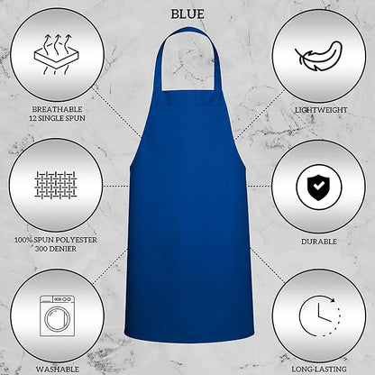 GREEN LIFESTYLE 12 Pack Professional Chef Apron – Grilling Aprons for Men, Waterproof Cooking Apron for BBQ, Work or Restaurant Use, Kitchen Aprons for Women – Royal Blue, No Pockets