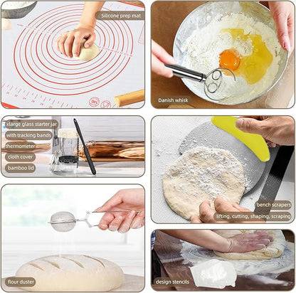 4 Color Complete sourdough bread makin Starter Kit,Sourdough Bread Baking Supplies for Beginner with Pot, Banneton Bread Proofing Baskets, Starter Jar, Scraper, Bread Making Tools & More (Orange)