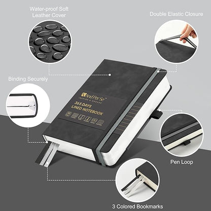 &And Per Se Lined Journal Notebook, 365 Pages, A5, 5.7'' x 8'' 100GSM Thick Paper, Journals for Writing, Hardcover Notebooks for Women Men (Black)