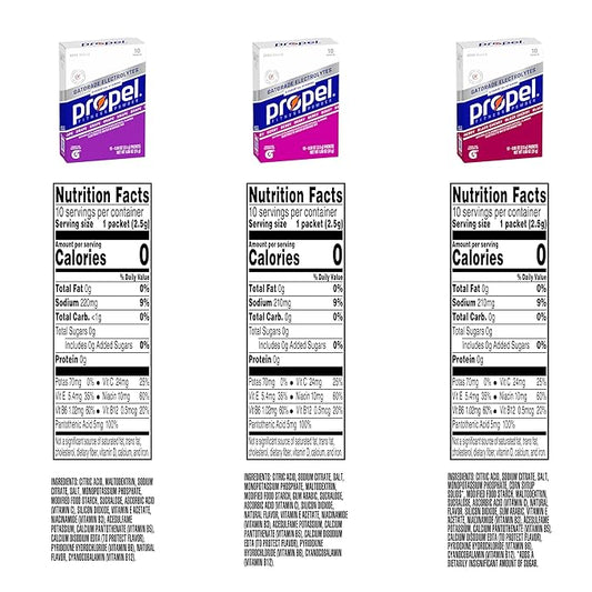Propel Electrolyte Enhanced Water Drink Mix Powder Packets, Grape Variety Pack, Zero Calorie & Zero Sugar Hydration with Electrolytes and Vitamins C & E (30 Packets)