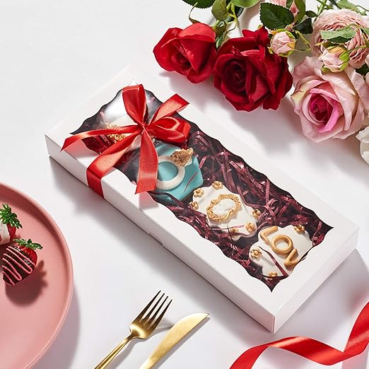 100PCS 12 x 5 x 1.5 inches Auto-Popup One Piece Premium Cookie Boxes with Window, Bakery Box for Holiday Cookie Gift Sets