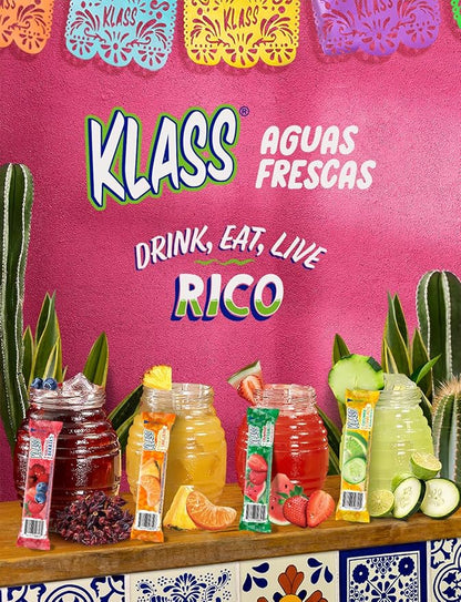 Klass Aguas Frescas | Drink Mix Variety Pack | Cucumber Limeade, Strawberry Watermelon, Hibiscus Berries & Pineapple Tangerine | Sugar Free On-The-Go Packets (40 Count Powder Stick Packs)