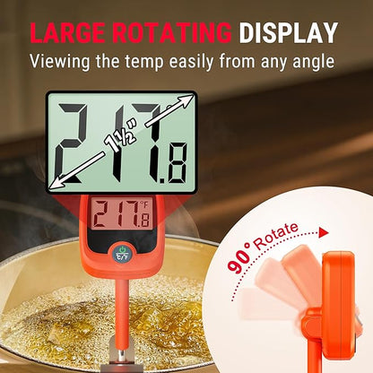 ThermoPro TP509 Candy Thermometer with Pot Clip, 10" Long Probe Instant Read Meat Food Thermometer with LCD, Cooking Oil Thermometer Deep Frying Thermometer for Candy Maple Syrup Sugar Brewing Making