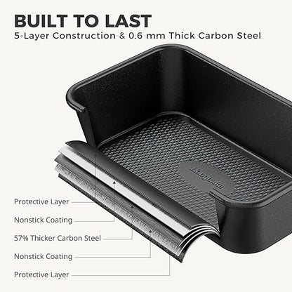 HONGBAKE 9-Piece Baking Pans Set Nonstick, Stackable Non Toxic Bakeware Sets with Diamond Texture, Oven Pan Set for Cooking, Includes Cookie Sheet with Rack, Cake Pan, Roasting Pan, Muffin Tin, Gray