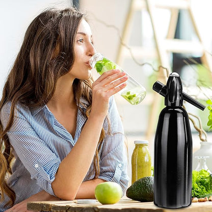 1L Portable Home Soda Maker – Aluminum Soda Siphon, Vintage Seltzer Bottle for DIY Homemade Carbonated Drinks, Sparkling Water Maker for Healthy Soda Water & Cocktails (Black)