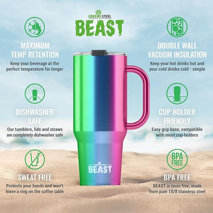 Beast 50 oz Tumbler Stainless Steel Vacuum Insulated Coffee Ice Cup Double Wall Travel Flask (Rainbow)