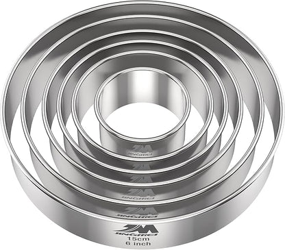 M JNGMEI 6 Pieces Stainless Steel Cookie Biscuit Cutter Set 2'', 3'',3.5'', 4'',5''and6'' Biscuit Plain Edge Round Cutters large Sizes Shape Molds Ranging from 2-6 Inches Multiple Sizes