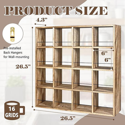 Montex Coffee Mug Holder, Mug Rack Wall Mounted, 3 Tier Coffee Mug Shelf, Rustic Coffee Mug Display Rack for Kitchen, Home, Coffee Bar(16 Grids)