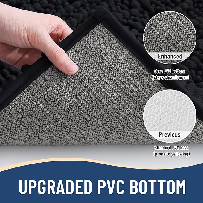 Arotive Luxury Chenille Bathroom Rug Mat, Extra Soft Thick Absorbent Shaggy Bath Rugs, Non-Slip Machine Wash Dry, Plush Bath Mats for Bathroom, Shower and Tub, 30x20, Black
