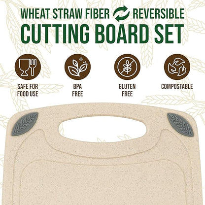 2-Piece Reversible Cutting Board Set Made from Natural Food Grade Wheat Straw Material - Eco-Conscious Alternative to Plastic - Gluten Free & BPA Free Chopping Boards for Kitchen