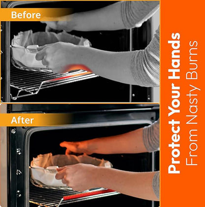 Oven Liners for Bottom of Oven (2-pack) Bundled with Rack Shield Guard (2-pack) - Large Mats for the Bottom (17"x 25") and 14" Silicone Rack Protector - Reusable & Heat Resistant Kitchen Accessories