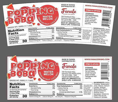Fanale Watermelon Popping Boba Pearls, Vegan, Non GMO, Gluten Free, Fat Free, Perfect for Bubble Tea, Smoothies, Ice Cream, Desserts, and Beverages.