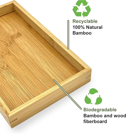 Bam & Boo - Natural Bamboo Serving Tray Modern Rectangular - for Food, Drinks, Decor, Vanity in Home, Kitchen, Bathroom, Coffee Table, Bed(Extended, 17.75” x 11.8" x 1.2")
