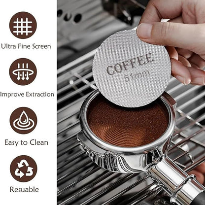 51mm Espresso Tamper and Espresso Puck Screen Set, Espresso Tamper with Calibrated Spring, Premium Barista Stainless Steel Coffee Tamper with Puck Screen, Espresso Handle Tamper for Espresso Machine