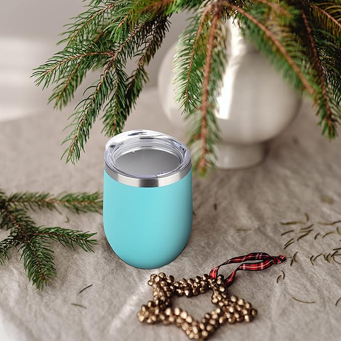 DOMICARE Stainless Steel Wine Tumbler Bulk with Lid, Personalized Insulated Tumblers Set, 12oz Travel Coffee Cups Pack of 1, Light Blue