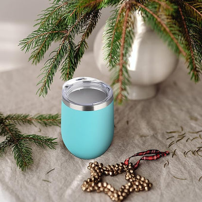 DOMICARE Stainless Steel Wine Tumbler Bulk with Lid, Personalized Insulated Tumblers Set, 12oz Travel Coffee Cups Pack of 1, Light Blue
