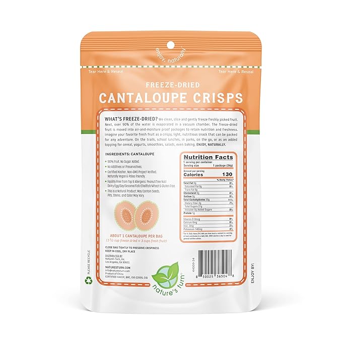 Nature’s Turn Freeze-Dried Fruit Snacks, Cantaloupe Crisps, Pack of 2 (1.2 oz Each)
