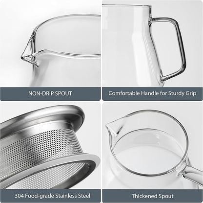 CNGLASS One-Touch Glass Teapot with Stainless Steel Filter Lid,20oz(600ml) Glear Tea Kettle Stovetop Safe,Borosilicate Glass Tea Pots for Loose Leaf Tea