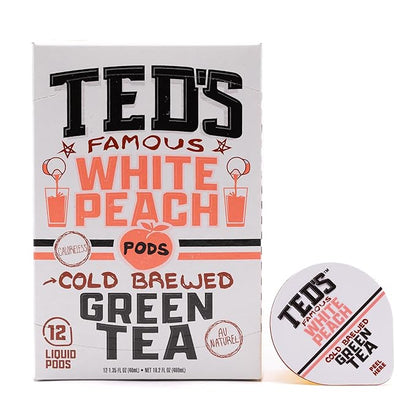 Ted's Tea by Java House - Single Serve Liquid Concentrate Pods - Peel and Pour - White Peach Green Tea - Pack of 12