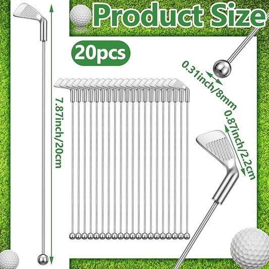 Hushee 20 Pcs Metal Golf Cocktail Stirrers Swizzle Stir Sticks 7.87 Inch Reusable Drink Stirrer Sticks Party Decorations Golf Party Clubhouse and Outing Decorations