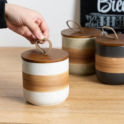 Ceramic Jar with Lid, Coffee Container Kitchen Food Storage Jars for Spice Sugar Tea Bag, Stackable Decorative Jars for Countertop, White & 18oz