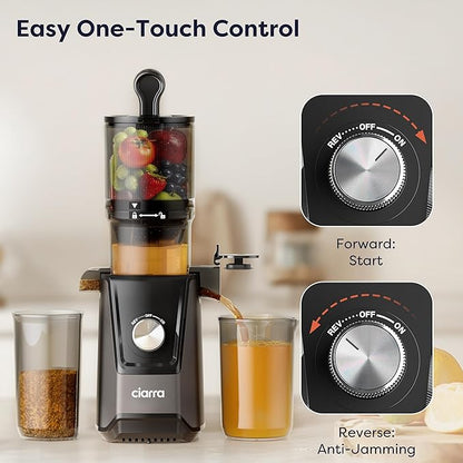 Ciarra Cold Press Juicer - 4.3” XL Feed Chute, Quiet Motor, 406Oz BPA-Free Juicer Machines, 90% Juice Yield Slow Masticating Juicer for Whole Fruits & Vegetables, Easy to Clean