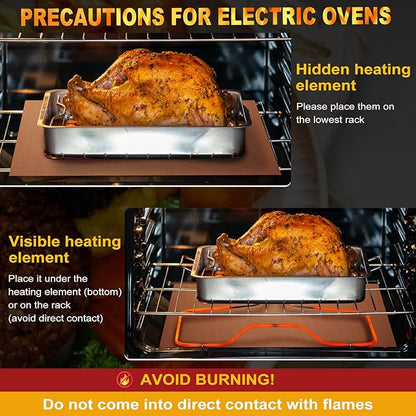 2 Pack Oven Liners for Bottom of Oven, 17"x25" Heavy Duty Non-Stick Oven Liner Mat, Reusable Heat Resistant Grill & Baking Mat, BPA/PFOA Free Roaster Liners, Fits Electric, Gas, Toaster Ovens (Copper)