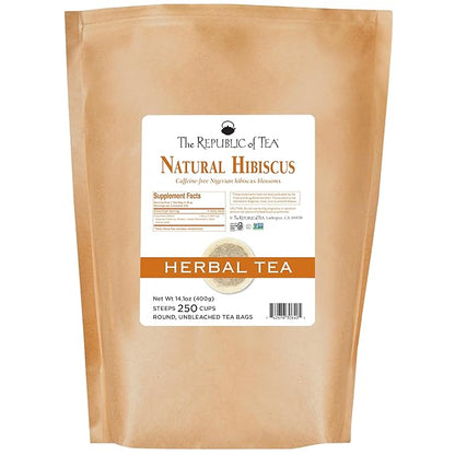 The Republic of Tea Natural Hibiscus Superflower Herbal Tea, 250 Tea Bags, Ruby Red Hibiscus Fine Blend