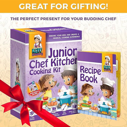 KEFF Kids Kitchen Set for Cooking & Baking with Recpie Book - Kids Knife Set for Real Cooking, Montessori Kitchen Tools for Toddlers - Real Utensils with Cutting Board and Knifes BPA-Free