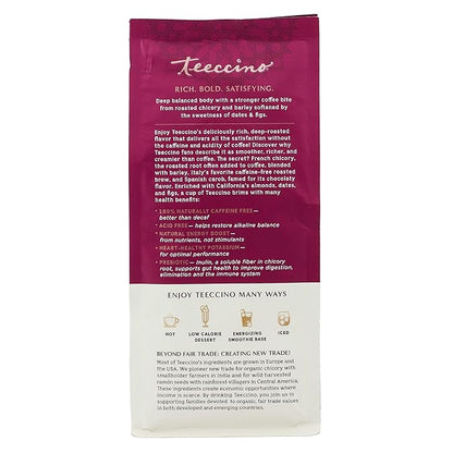 Teeccino Java Chicory Coffee Alternative - 11 Ounce - Ground Herbal Coffee That’s Prebiotic, Caffeine Free & Acid Free, Medium Roast