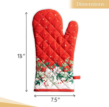 Maison d' Hermine Oven Gloves 100% Cotton Oven Mitt 7" x 13" with Loop Heat Resistant, BBQ, Cooking Gloves, Baking, Grilling, Kitchen, Handling Hot Pans (Pack of 1, Noel)