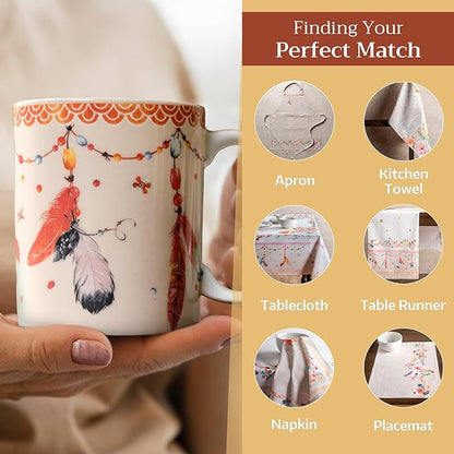 Maison d' Hermine Coffee Mug with Handles Fine Bone China Mugs Pack of One Tea Cups for Hot Beverages Cappuccino Latte Home Restaurant Office Perfect for Gift (Ibiza - Beige - Feather, 15 Ounce)