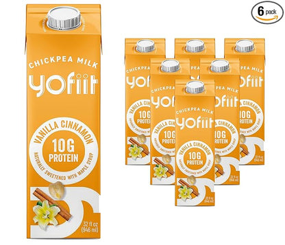 Yofiit Vanilla Cinnamon Plant Based Milk with Pea Protein and Flax - More Protein than Almond Milk - Non Dairy Coffee Creamer, Vegan & Shelf Stable | 10g Protein - 6 Pack
