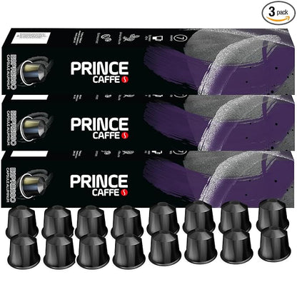 Prince Caffe Espresso Pods – Intensity 7, Medium-Dark Roast, The Espresso Coffee Pods Are Compatible with Nespresso Original Line Machines, 30 Count (3 x 10 Capsules) Premium Quality Coffee Capsules.
