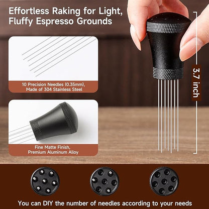 KitchenTour Espresso Accessories Kit 51mm, WDT Tool, Dosing Funnel and Puck Screen Set, 304 Stainless Steel Needle Coffee Distribution Stirrer, Portafilter Dosing Ring for Barista 51 mm
