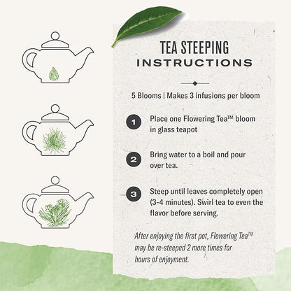 Numi Organic Tea Dancing Leaves Flowering Tea Gift Set, 5 Tea Blossoms with 16 Ounce Glass Teapot (Packaging May Vary)
