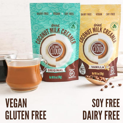 Coconut Cloud: Dairy-Free Coffee Creamer | Minimally Processed, Shelf Stable. Made from Coconut Powdered Milk. | Vegan, Gluten Free, Non-GMO. (Home, Office, Travel), Creamers (Vanilla Pouch)