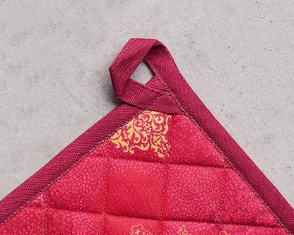 Maison d' Hermine Pot Holders Set 100% Cotton Heat Resistant Potholders 8" x 8" Hot Pads with Loop BBQ, Cooking, Baking, Grilling, Kitchen, Handling Hot Pans (Pack of 2, Versailles)