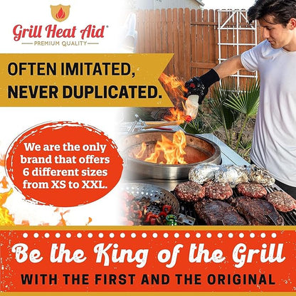 GRILL HEAT AID BBQ Grill Gloves Heat Proof for Grilling – Fireproof 1472°F Heat-Resistant Grill Mitts for Outdoor Barbecue and Smoker, Campfire, Fire Pit, Oven Glove with Fingers for Baking Pizza
