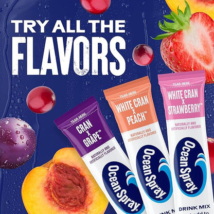 Ocean Spray® White Cran-Peach™ Zero Sugar Powder Drink Mix Packets with Real Cranberry Juice Powder, 100% Vitamin C, No Synthetic Dyes, Juicy Mixes (40ct)