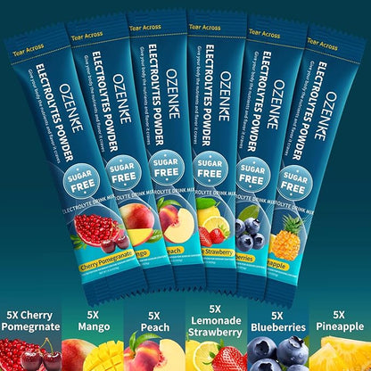 Electrolytes Powder Packets, 30 Sticks Sugar Free Hydration Packets, Electrolyte Drink Mix Travel Electrolyte Packets for Rapid Hydration, 6 Flavors